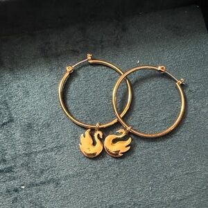 Gold Hoop Swan Earrings